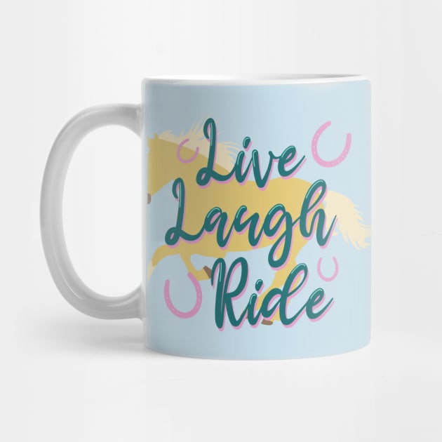 "Live Laugh Ride" Teal + Palomino Galloping Horse Silhouette by Nuclear Red Headed Mare
